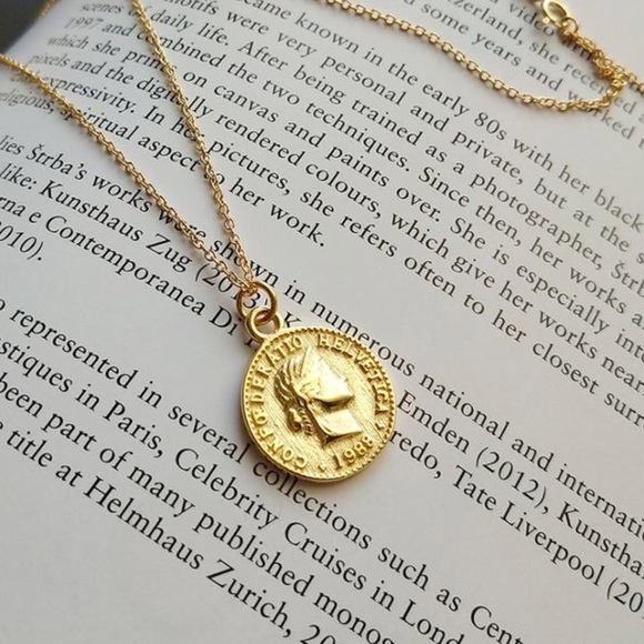 Simple Classic Gold Silver Medallion Coin Necklace - Picture 1 of 7